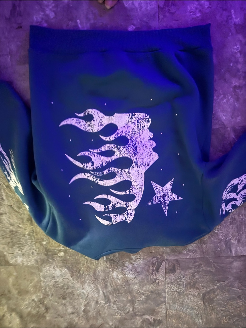 Men's Graphic Pullover Hoodie - Blue with White Flame Star Design